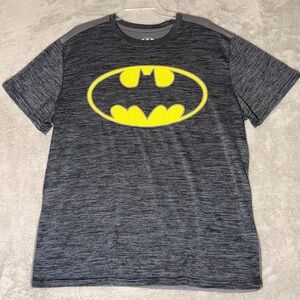 Batman Logo Shirt Mens 2XL DC Comics Space Dye Performance Tee Grey Yellow